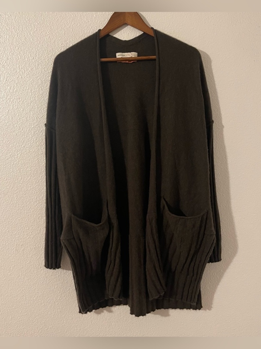 ANTHROPOLOGIE PILCRO Mafalda Cashmere Brown Open Front Cardigan Pockets Size LG